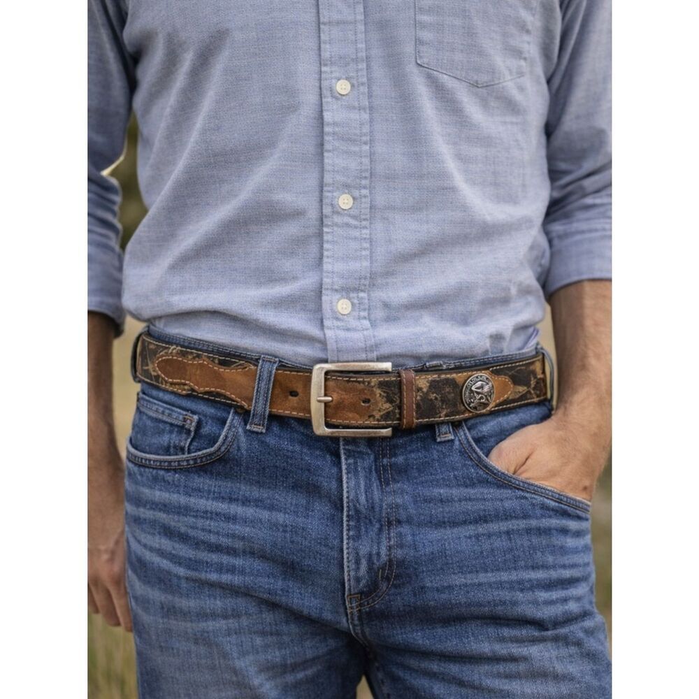 Nocona Genuine Leather Belt Western Distressed Brown Black Buckle Size 44